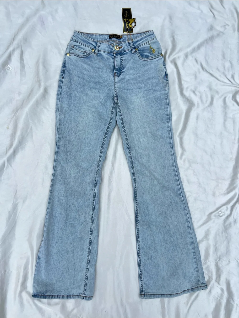 Baby Phat Light Wash Embroidered Flare Jeans